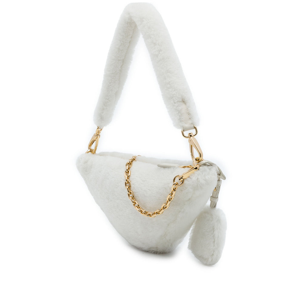 Prada Sac à main Shearling Triangle Matière naturelle Mini Blanc – vue 2 – GABY PARIS