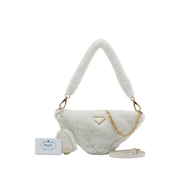 Prada Sac à main Shearling Triangle Matière naturelle Mini Blanc – vue 7 – GABY PARIS