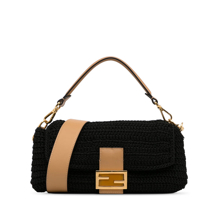 Crochet Raffia Baguette Satchel Black - Gaby Paris