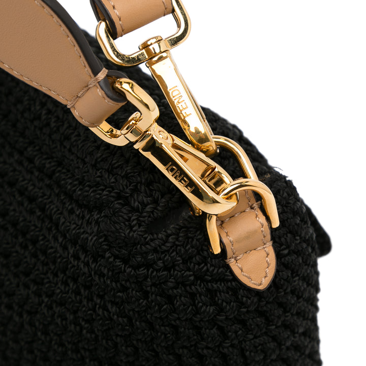 Crochet Raffia Baguette Satchel Black - Gaby Paris