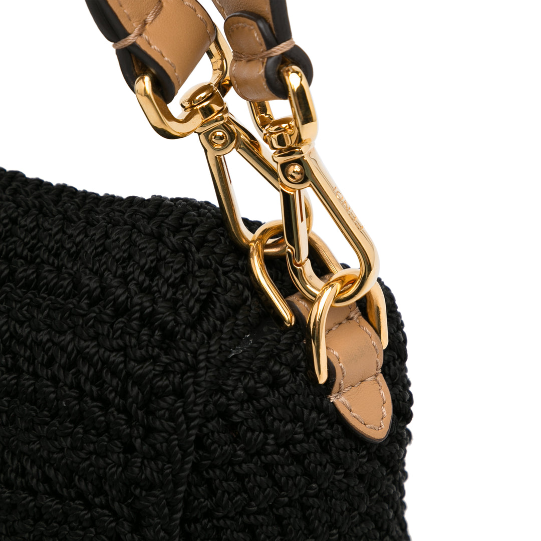 Crochet Raffia Baguette Satchel Black - Gaby Paris