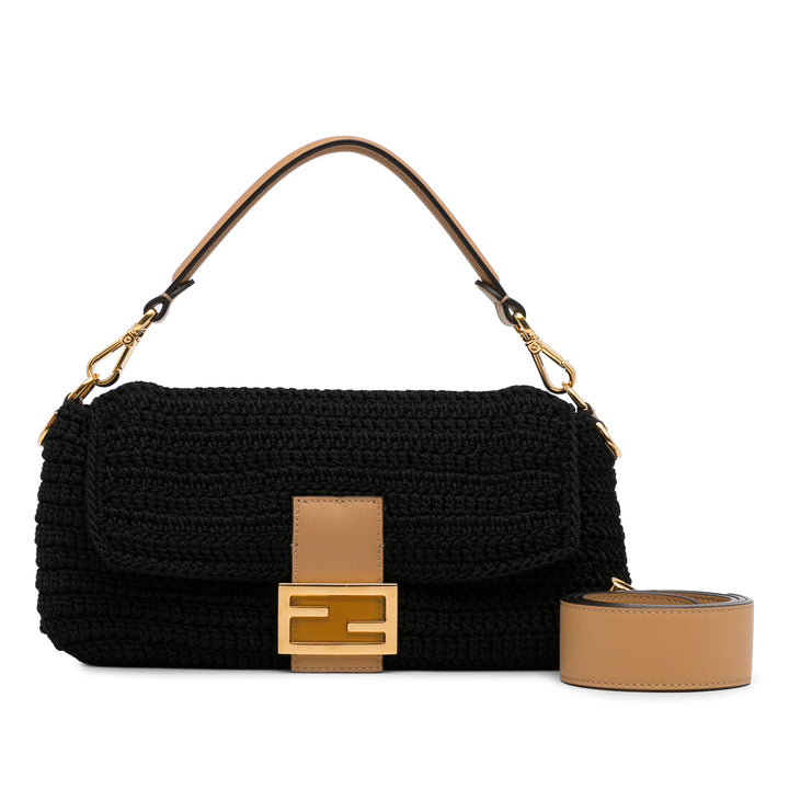 Crochet Raffia Baguette Satchel Black - Gaby Paris