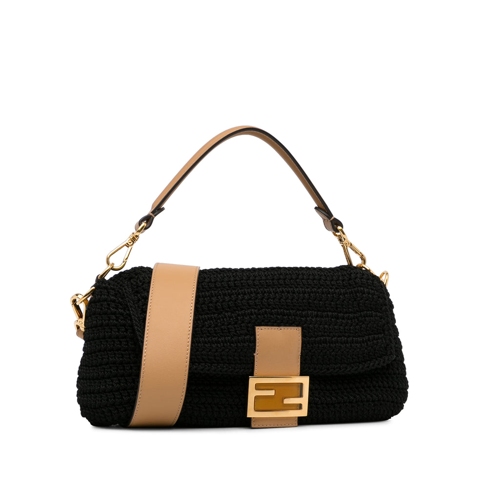 Crochet Raffia Baguette Satchel Black - Gaby Paris