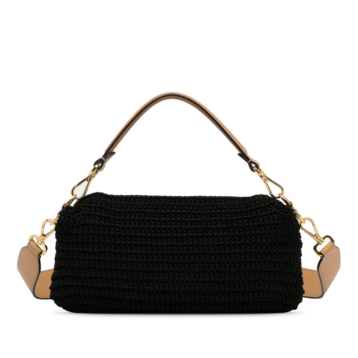 Crochet Raffia Baguette Satchel Black - Gaby Paris