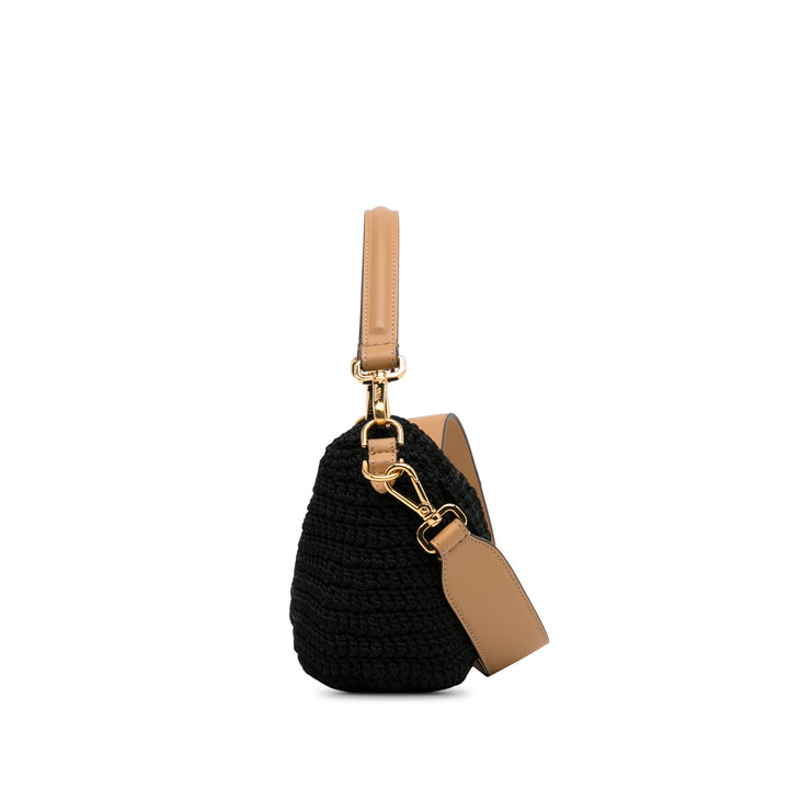 Crochet Raffia Baguette Satchel Black - Gaby Paris