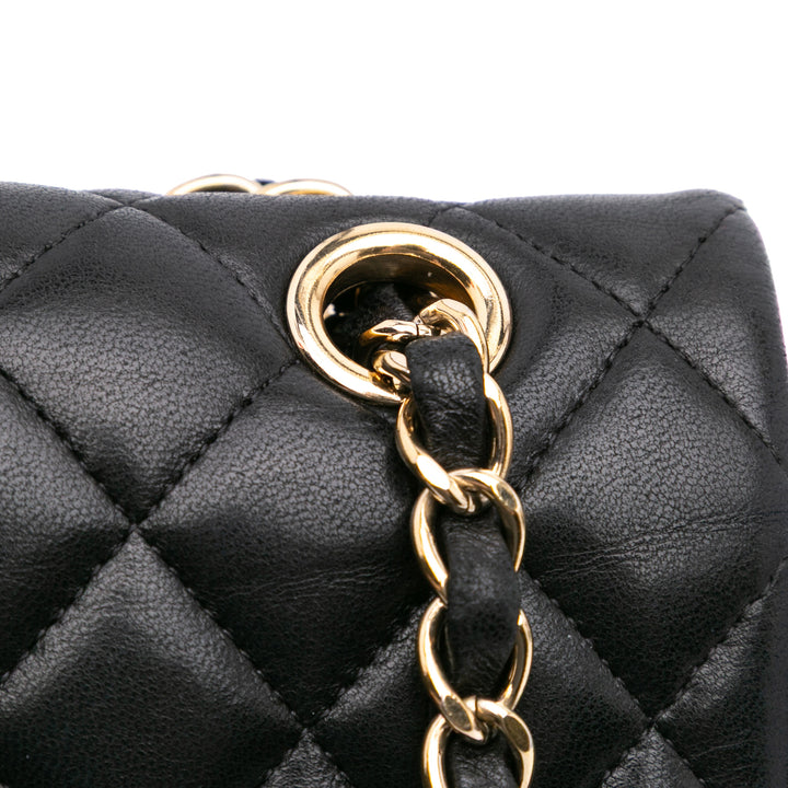 Medium Classic Lambskin Valentines Heart Charms Single Flap Black - Gaby Paris