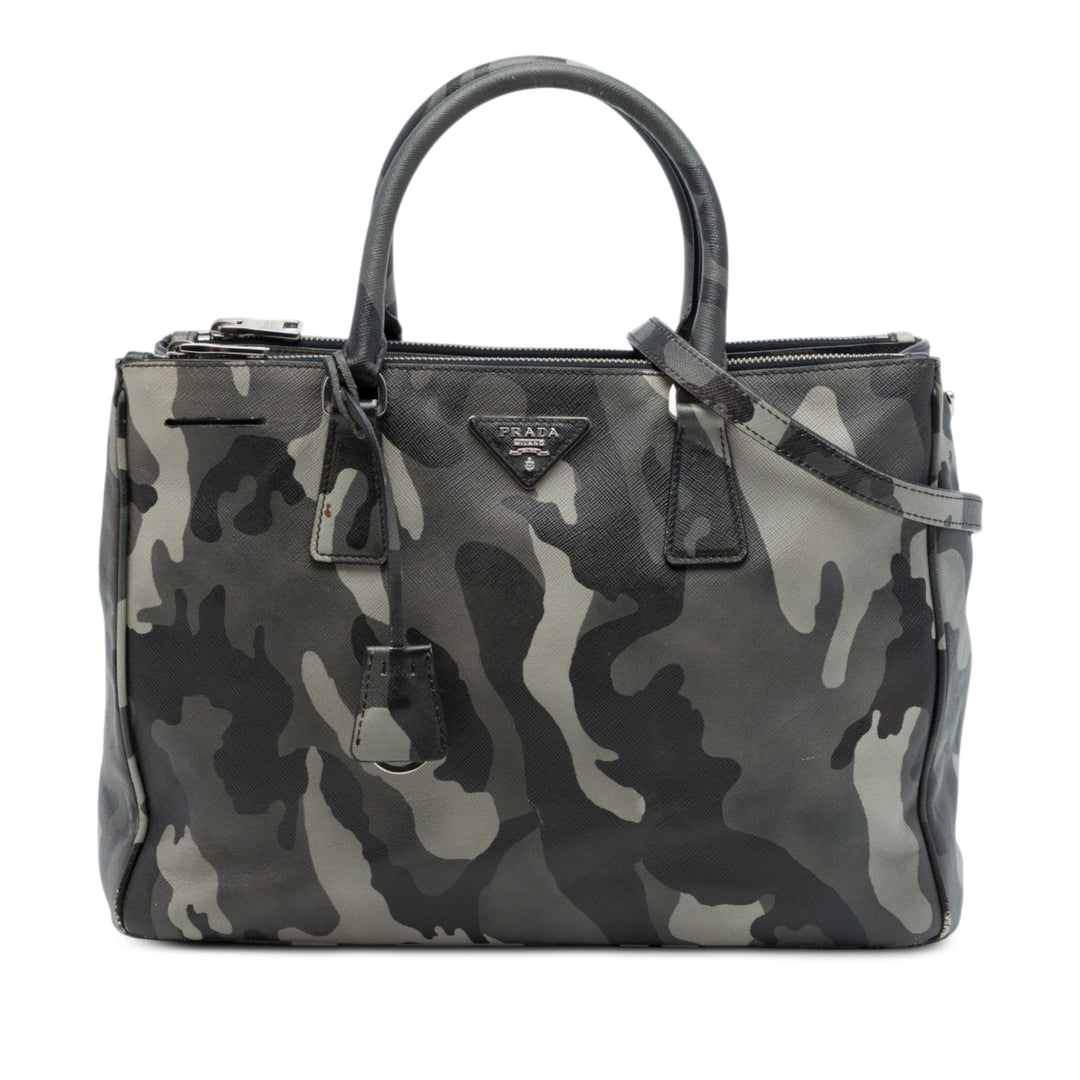 Prada Sac à main Lux Camouflage Galleria Double Zippé Saffiano Moyen Gris – vue principale – GABY PARIS