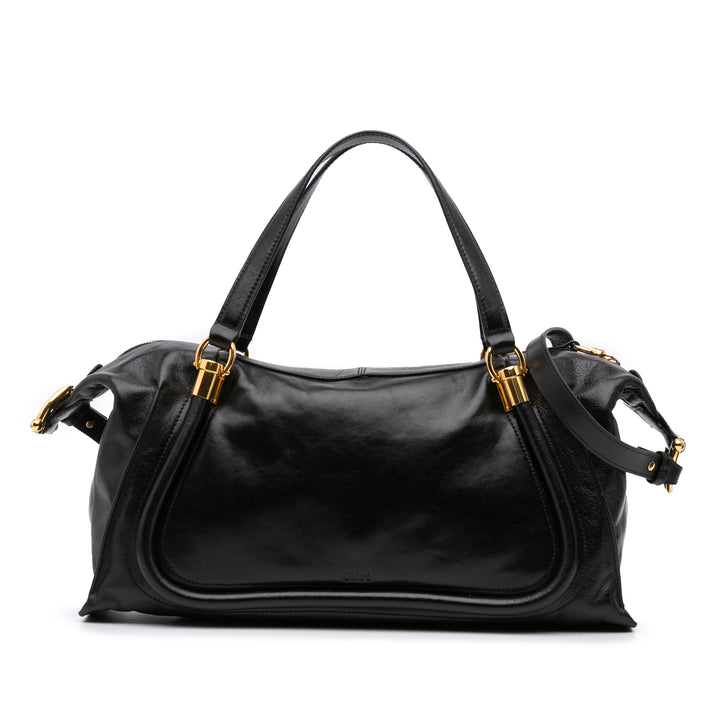 Shiny Calfskin Paraty 24 Satchel Black - Gaby Paris