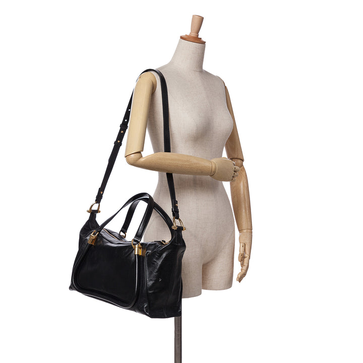 Shiny Calfskin Paraty 24 Satchel Black - Gaby Paris