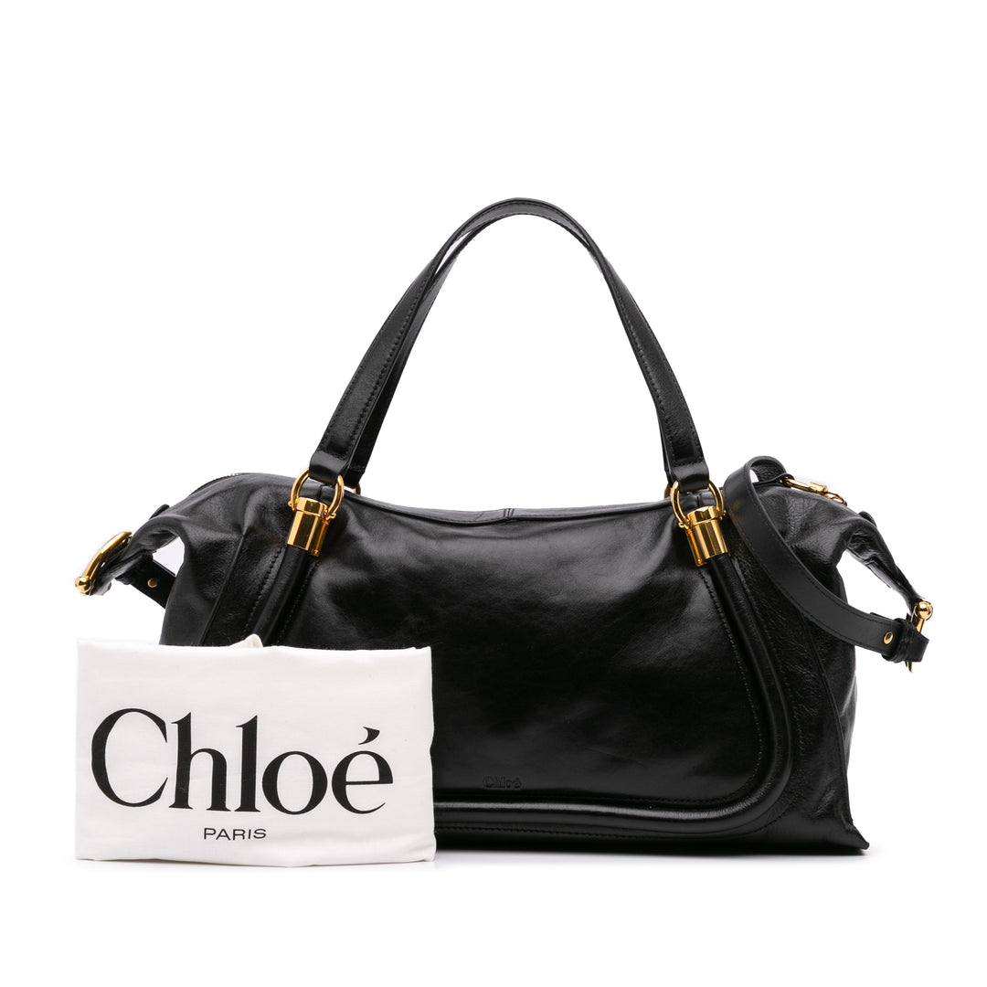 Shiny Calfskin Paraty 24 Satchel Black - Gaby Paris