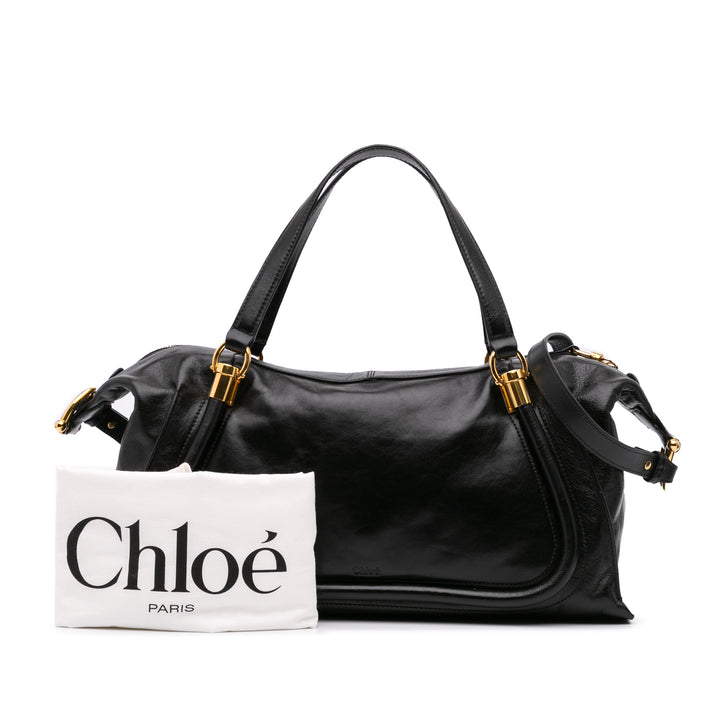 Shiny Calfskin Paraty 24 Satchel Black - Gaby Paris