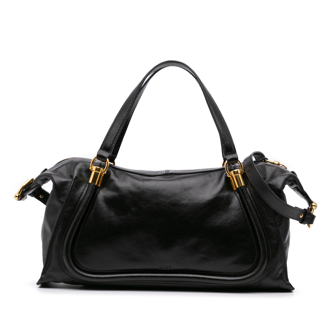 Shiny Calfskin Paraty 24 Satchel Black - Gaby Paris