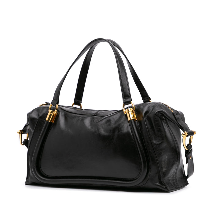 Shiny Calfskin Paraty 24 Satchel Black - Gaby Paris