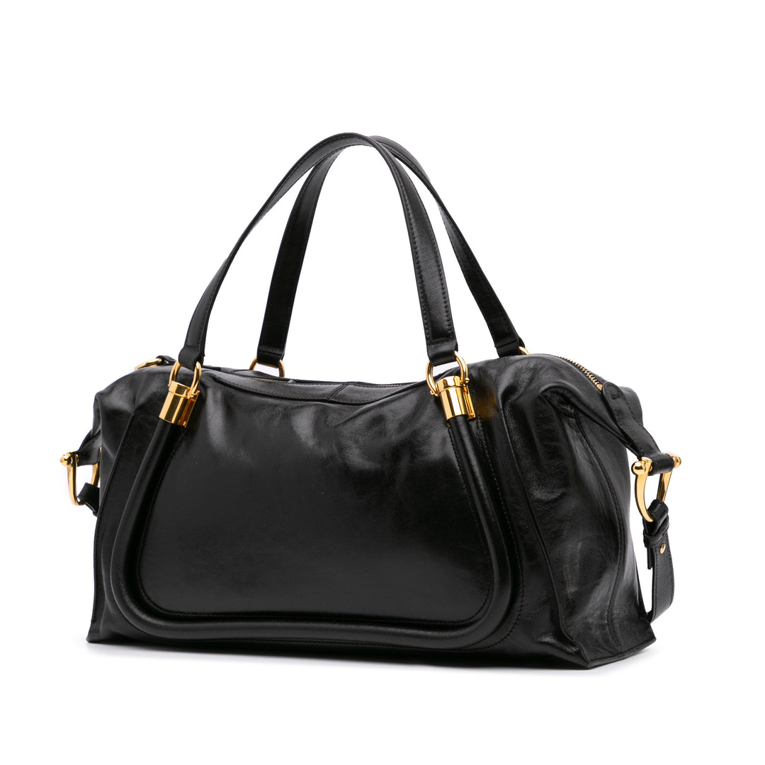 Shiny Calfskin Paraty 24 Satchel Black - Gaby Paris