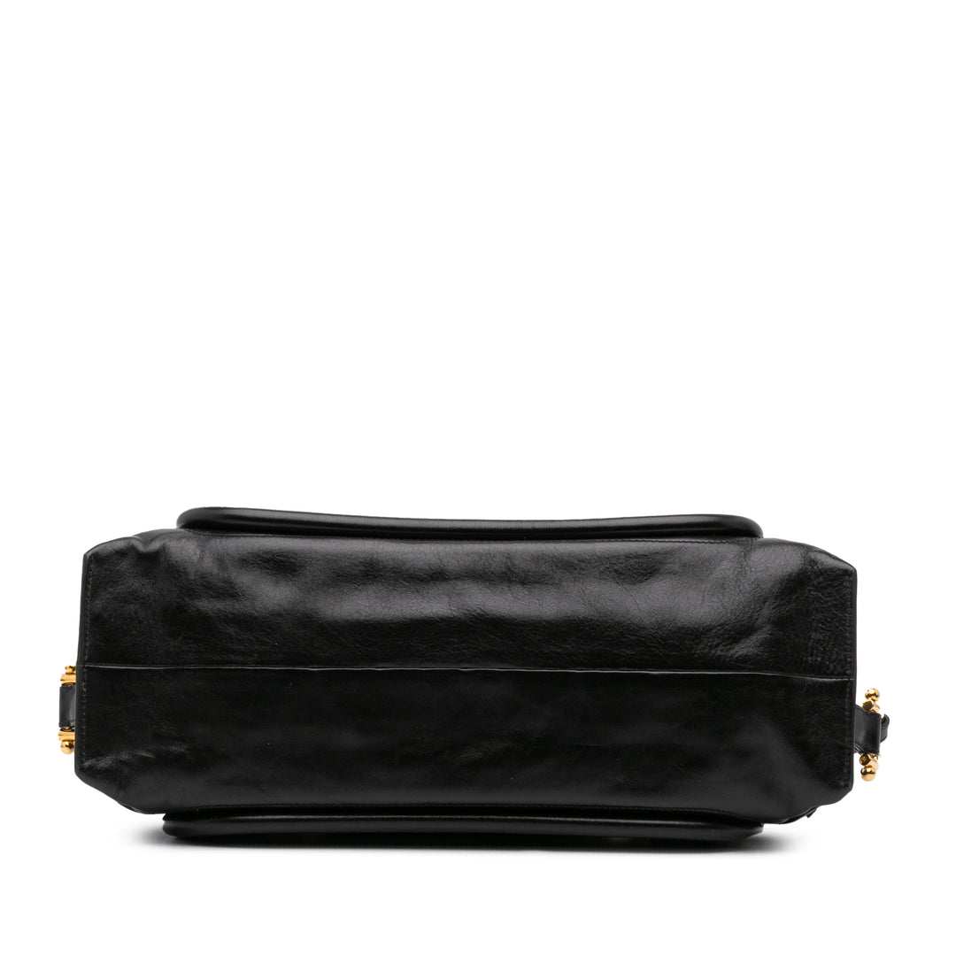 Shiny Calfskin Paraty 24 Satchel Black - Gaby Paris