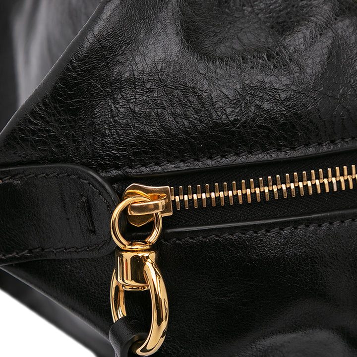 Shiny Calfskin Paraty 24 Satchel Black - Gaby Paris