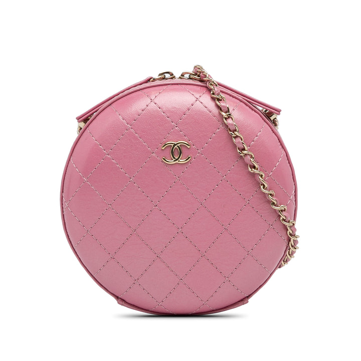 Lambskin CC Round Chain Crossbody Pink - Gaby Paris