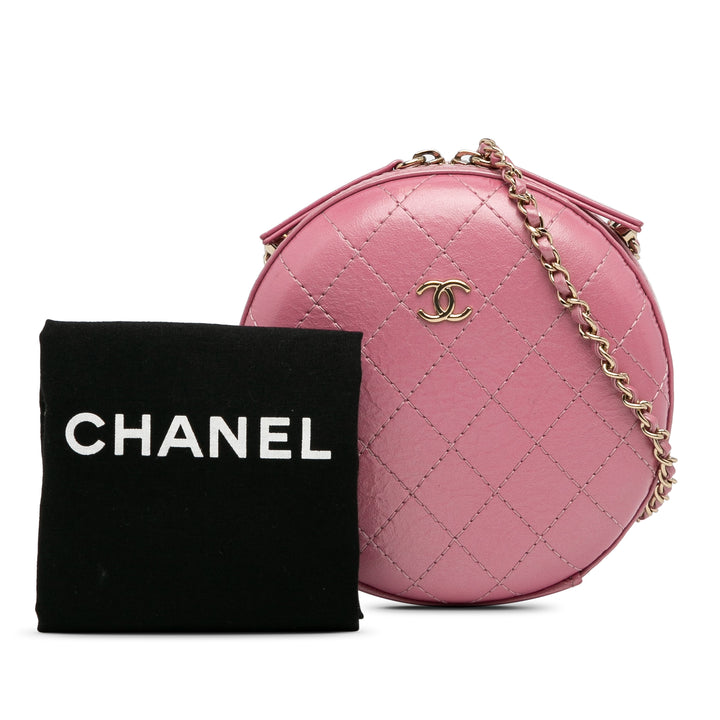 Lambskin CC Round Chain Crossbody Pink - Gaby Paris