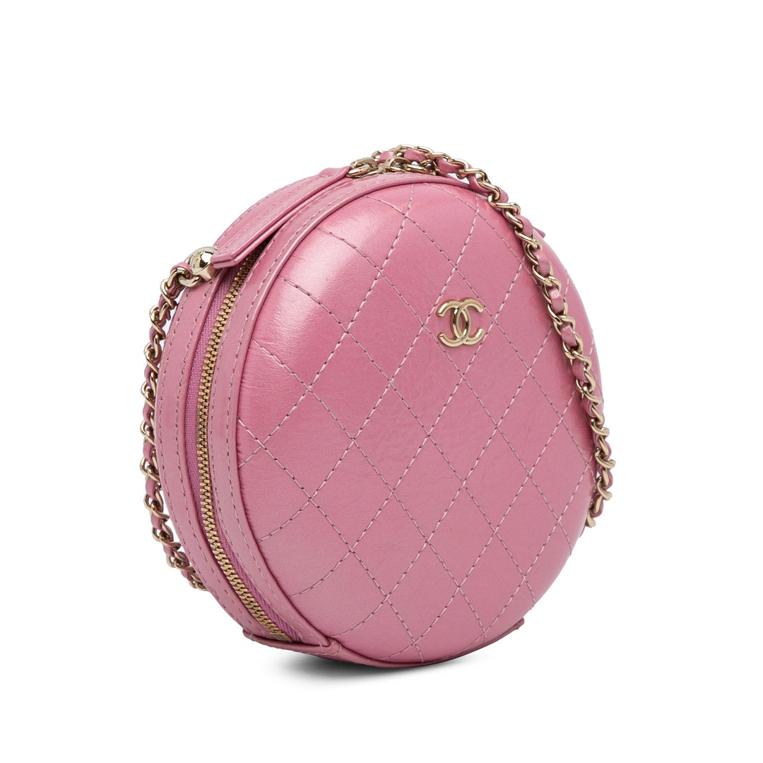 Lambskin CC Round Chain Crossbody Pink - Gaby Paris