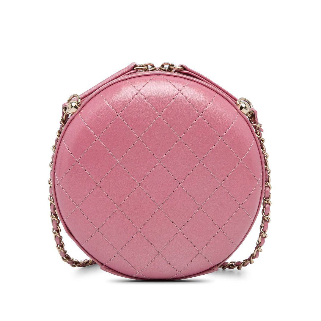 Lambskin CC Round Chain Crossbody Pink - Gaby Paris