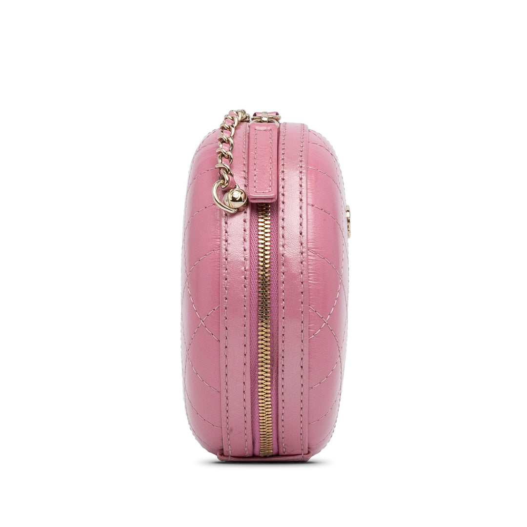 Lambskin CC Round Chain Crossbody Pink - Gaby Paris