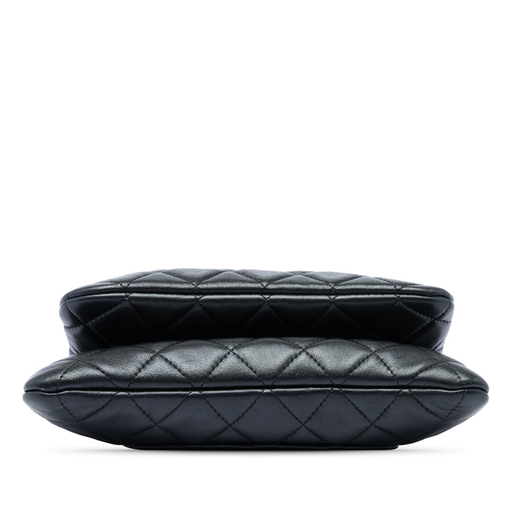Matelassé Double Étui avec chaîne Cuir d'agneau Noir