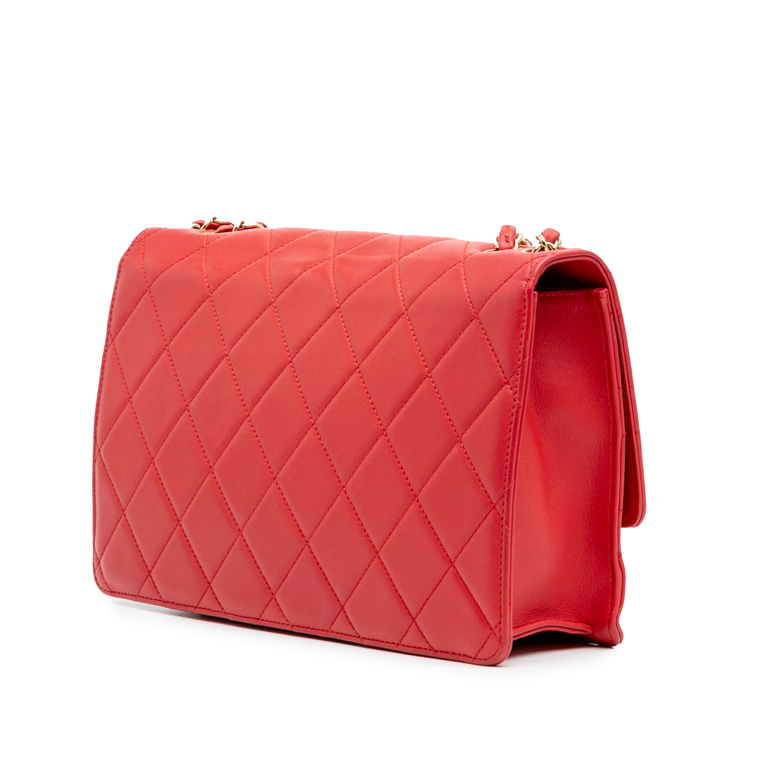 Large Quilted Lambskin Golden Class Flap Red - Gaby Paris