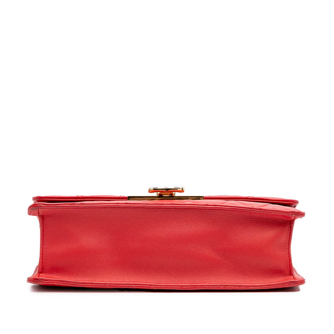 Large Quilted Lambskin Golden Class Flap Red - Gaby Paris