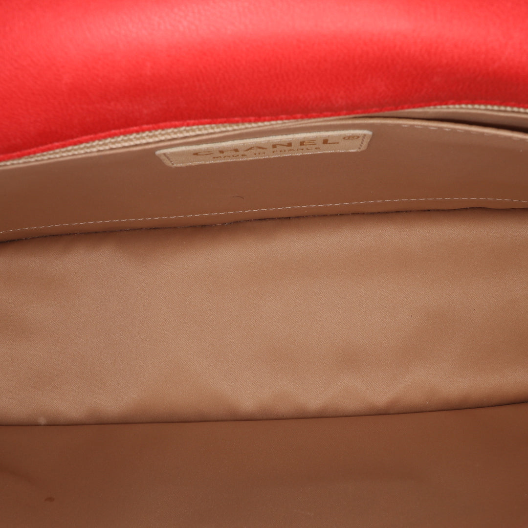 Large Quilted Lambskin Golden Class Flap Red - Gaby Paris