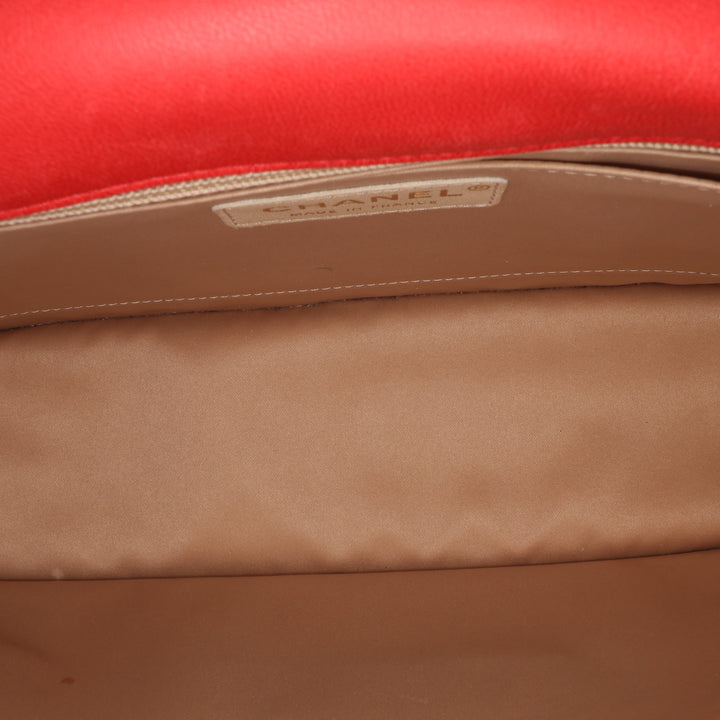 Large Quilted Lambskin Golden Class Flap Red - Gaby Paris