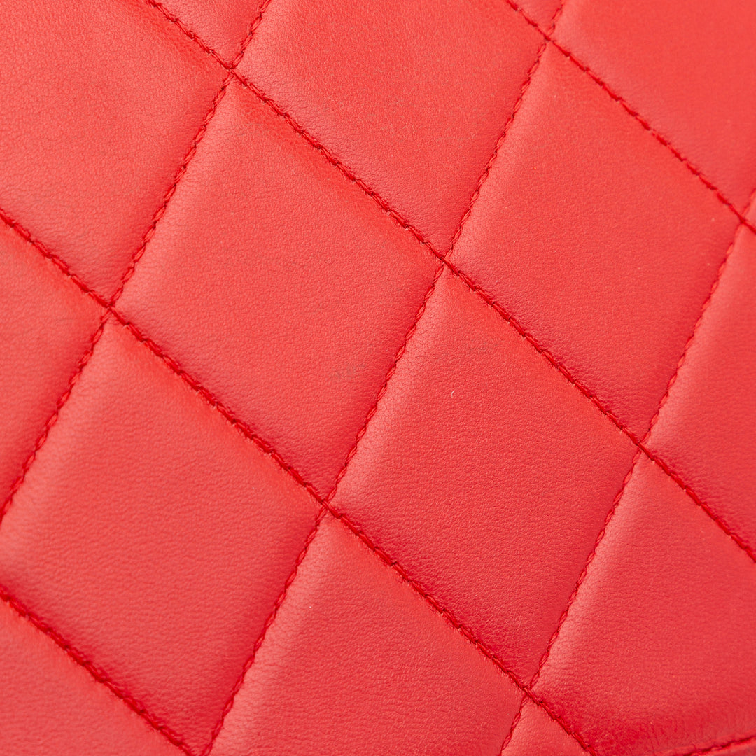 Large Quilted Lambskin Golden Class Flap Red - Gaby Paris