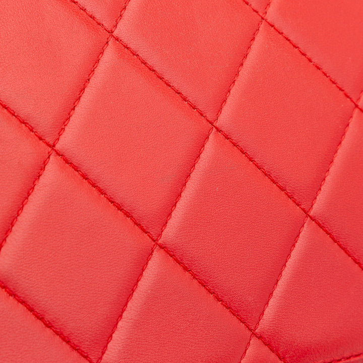 Large Quilted Lambskin Golden Class Flap Red - Gaby Paris