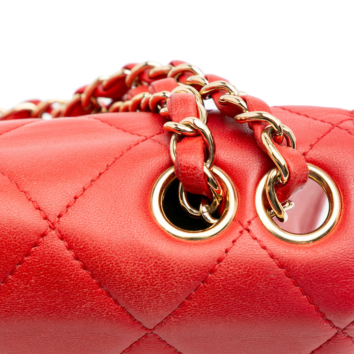 Large Quilted Lambskin Golden Class Flap Red - Gaby Paris