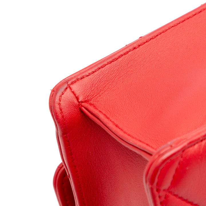 Large Quilted Lambskin Golden Class Flap Red - Gaby Paris
