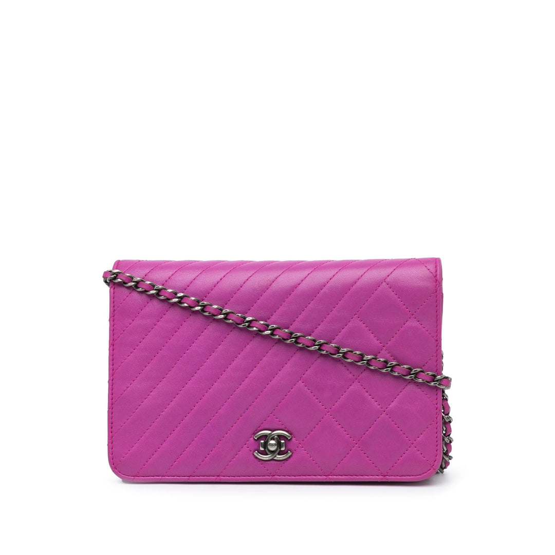 Lambskin Coco Boy Wallet On Chain Purple - Gaby Paris