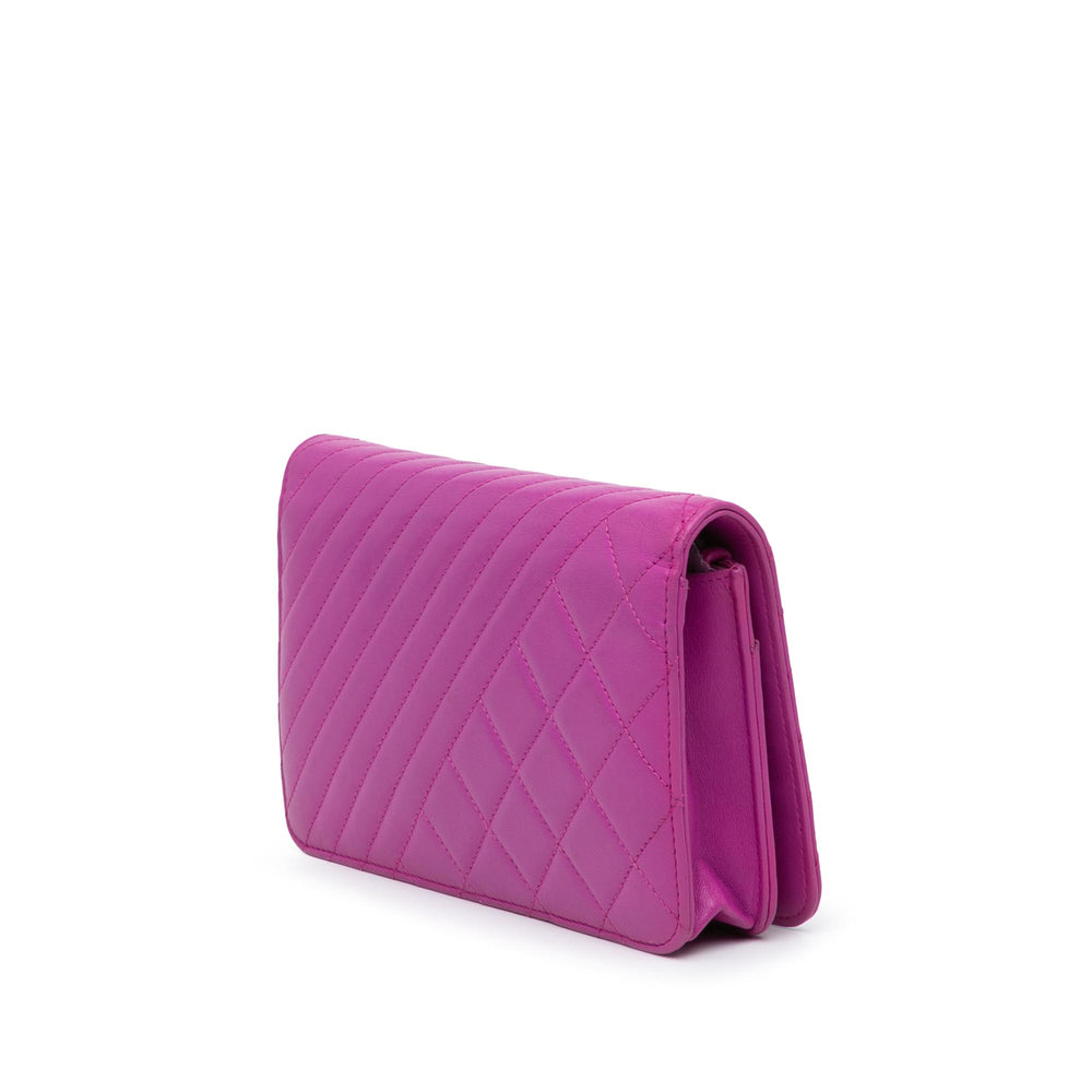 Lambskin Coco Boy Wallet On Chain Purple - Gaby Paris