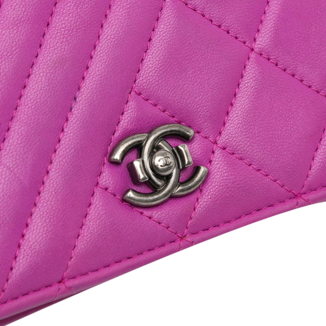 Lambskin Coco Boy Wallet On Chain Purple - Gaby Paris