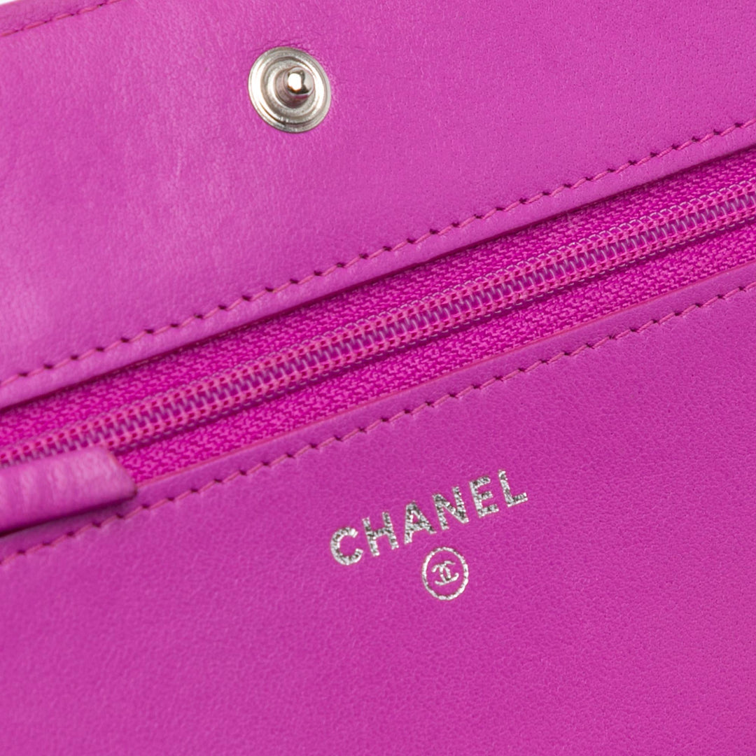 Lambskin Coco Boy Wallet On Chain Purple - Gaby Paris