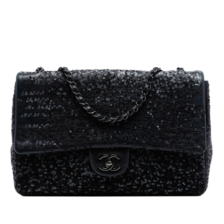 Chanel Jumbo Classic Sequinss Simple rabat