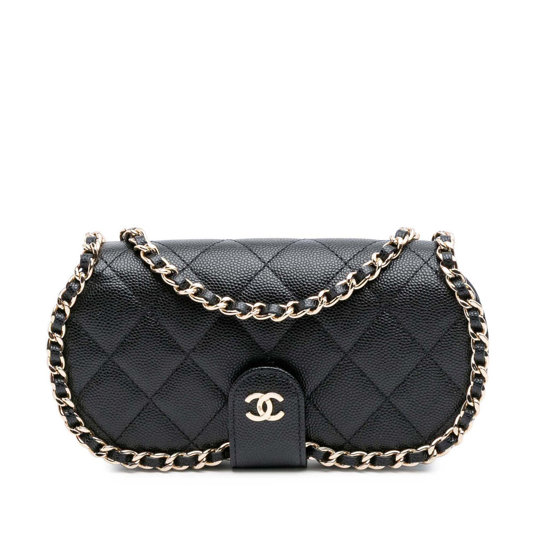 CC Quilted Caviar Chain Around Sunglasses Case Black - Gaby Paris