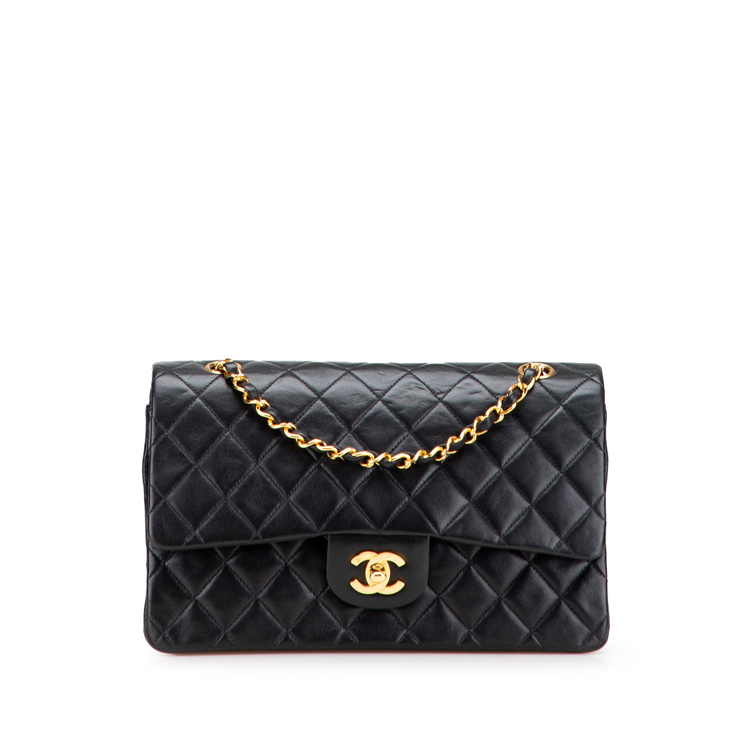Medium Classic Lambskin Double Flap Black - Gaby Paris