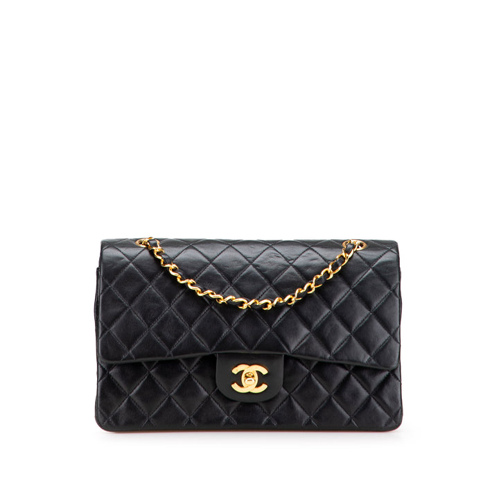 Medium Classic Lambskin Double Flap Black - Gaby Paris
