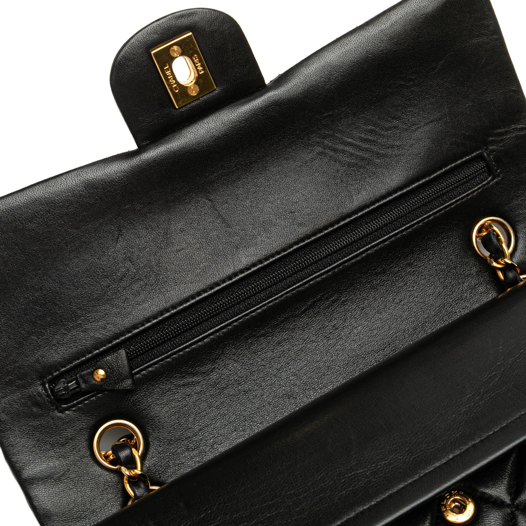 Medium Classic Lambskin Double Flap Black - Gaby Paris