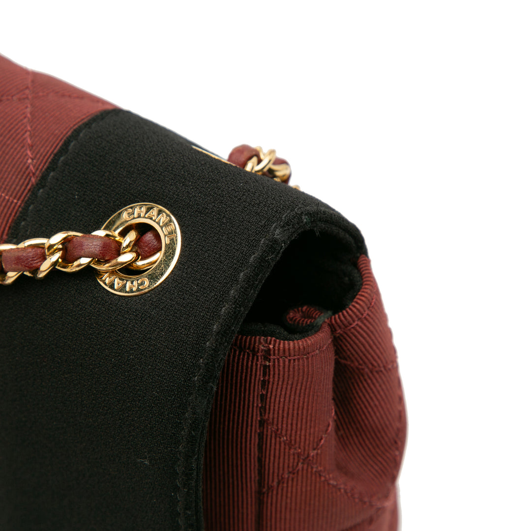 Small Bicolor Quilted Grosgrain Satin Small Mademoiselle Double Flap Red - Gaby Paris