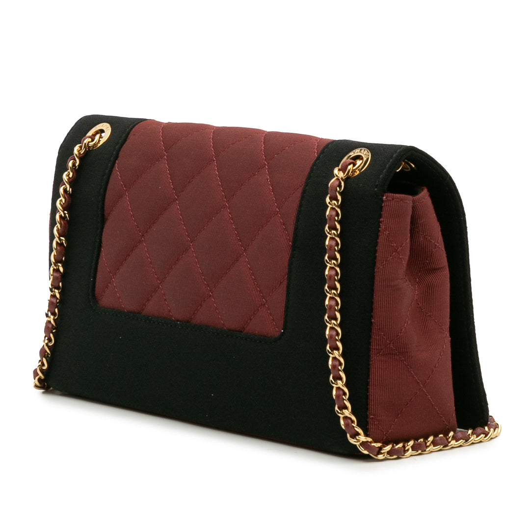 Small Bicolor Quilted Grosgrain Satin Small Mademoiselle Double Flap Red - Gaby Paris