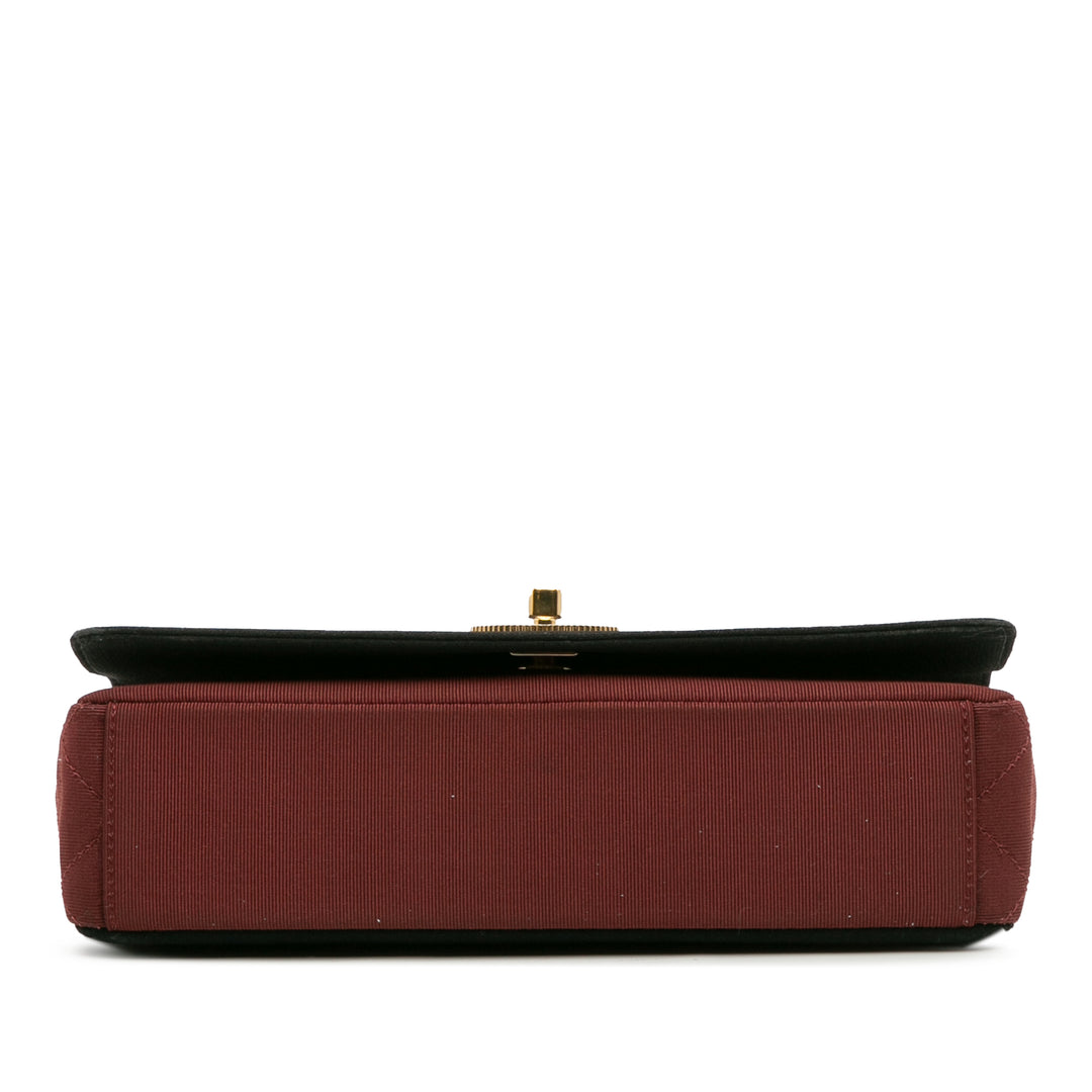 Small Bicolor Quilted Grosgrain Satin Small Mademoiselle Double Flap Red - Gaby Paris