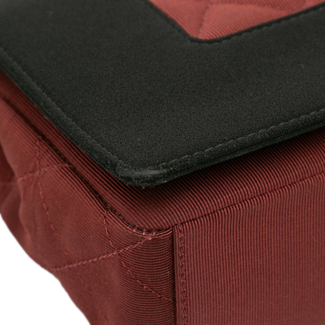 Small Bicolor Quilted Grosgrain Satin Small Mademoiselle Double Flap Red - Gaby Paris