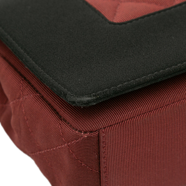 Small Bicolor Quilted Grosgrain Satin Small Mademoiselle Double Flap Red - Gaby Paris