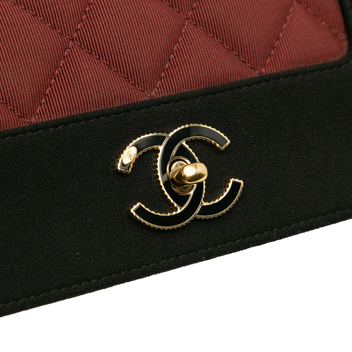 Small Bicolor Quilted Grosgrain Satin Small Mademoiselle Double Flap Red - Gaby Paris