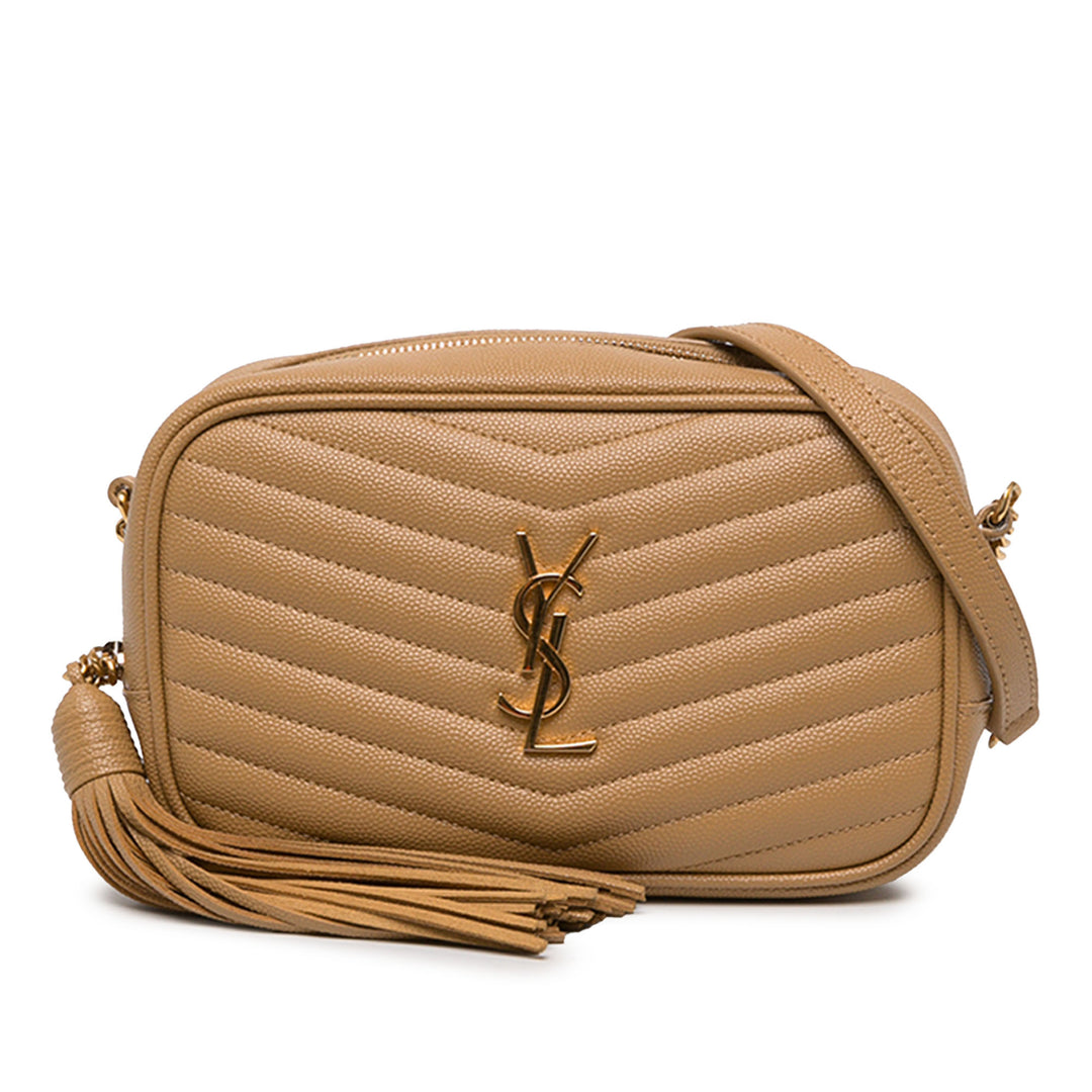 Saint Laurent Sac caméra Chevron Grain de Poudre Lou Monogram Mini Marron – vue principale – GABY PARIS